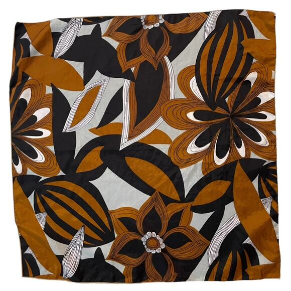 Vintage Mid Century Modern Scarf Retro Black Gold Abstract Square Mob Wife - Picture 1 of 3